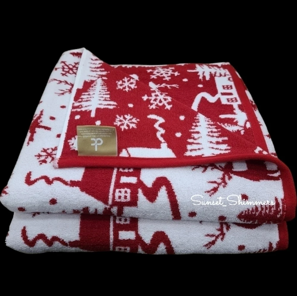 x4 Deborah Connolly Cozy Cabin  Snowflake Reindeer Christmas Bath Hand Towel Set